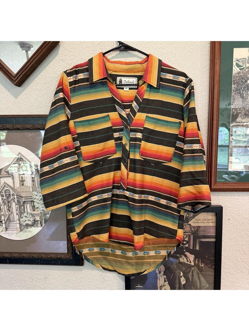 Outback Trading Co. Womens Aztec Southwestern Colorful Button Up Shirt Medium